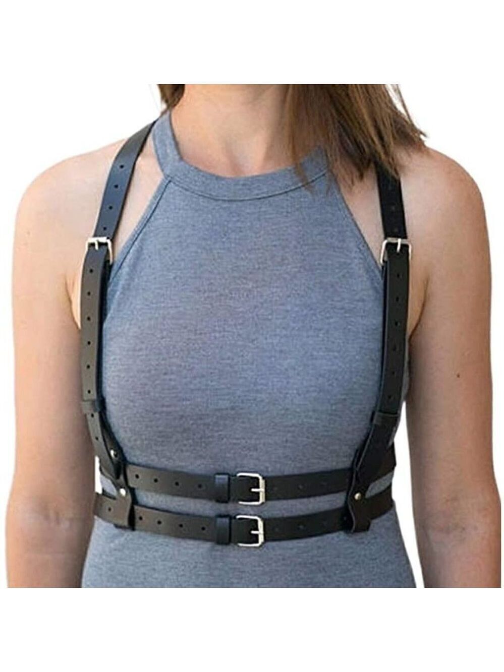 BLACK Leather Waist Shoulder Harness Garter Belt Waistband Slave Fetish Bondage